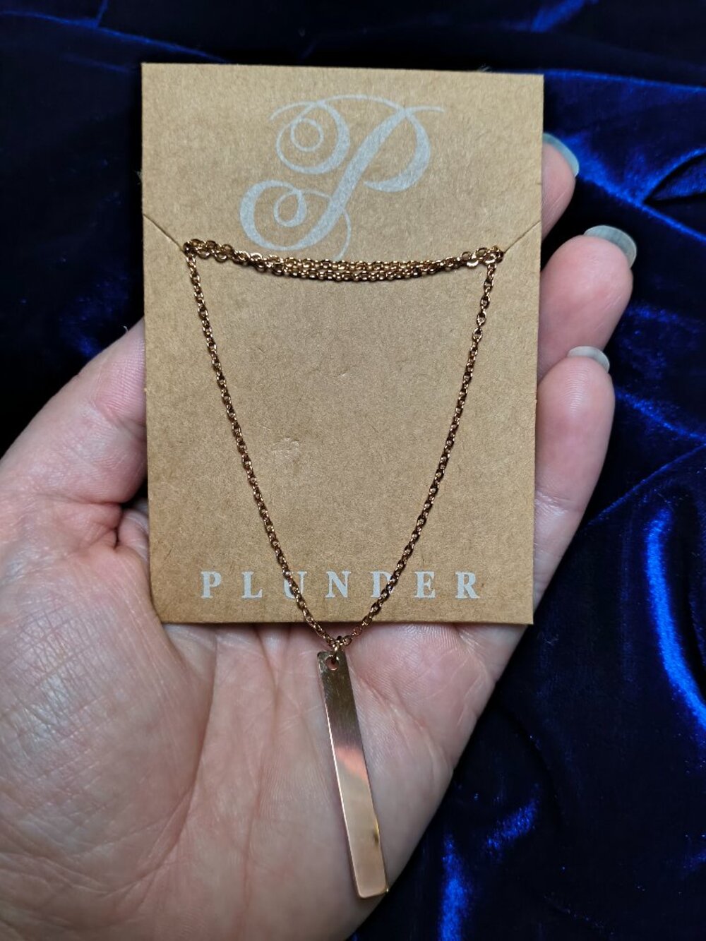 New Plunder- Delicate Gold Tone Long Vertical Bar Pendant Necklace